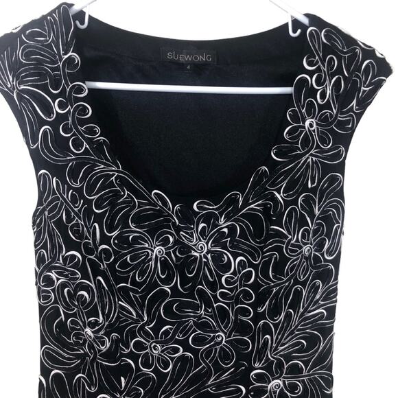 Sue Wong Black and White Ribbon Swirl Dress Size 4 - Picture 5 of 11